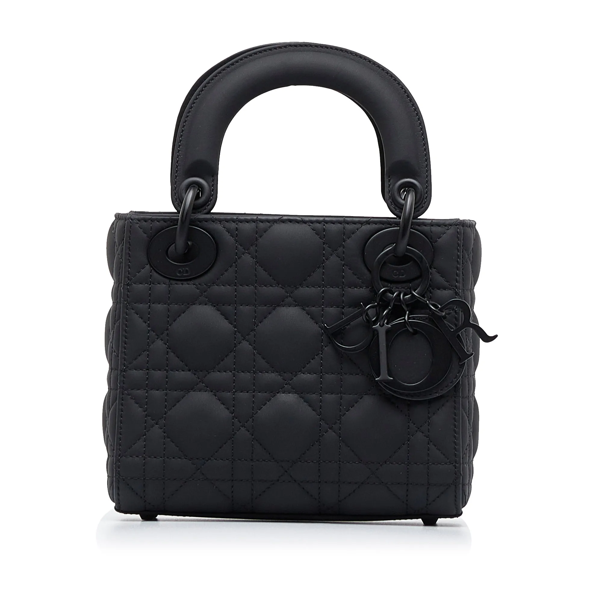 Trendy Inspired Dior Lady Mini Ultramatte Black Cannage Quilted Leather Black