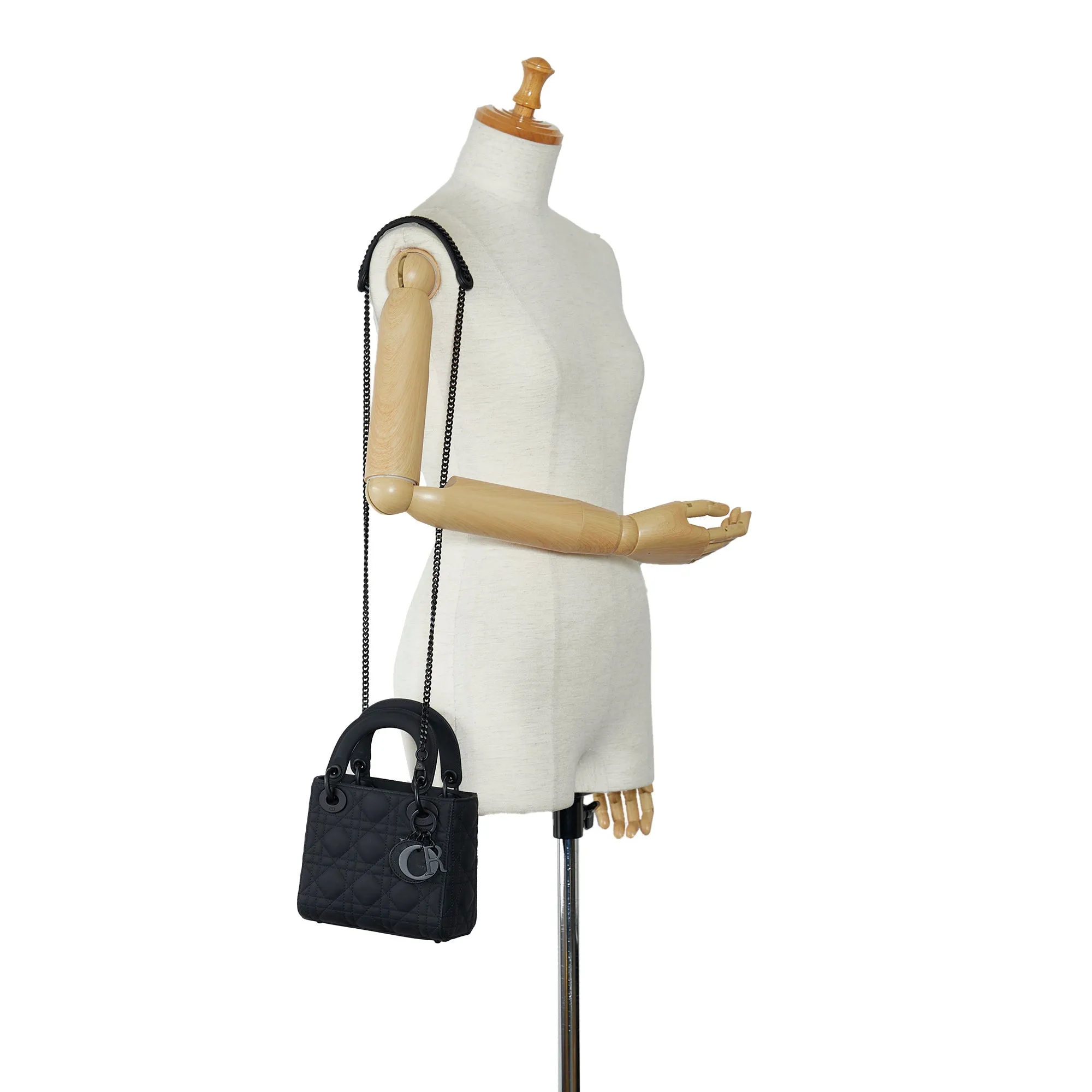 Trendy Inspired Dior Lady Mini Ultramatte Black Cannage Quilted Leather Black