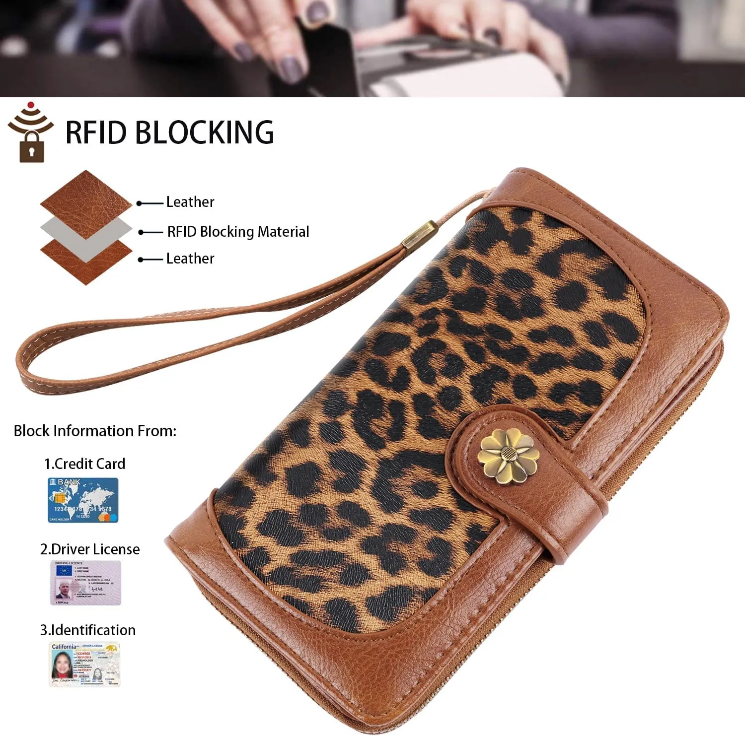 Wallets for Women Multi Card Holder Wallet Clutch Wallet Card Holder Organizer Ladies Purse with Wrist strap Purse