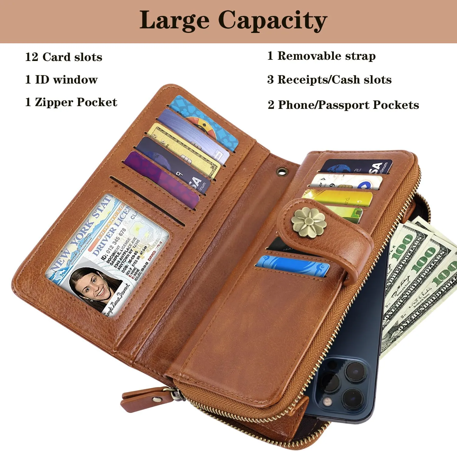 Wallets for Women Multi Card Holder Wallet Clutch Wallet Card Holder Organizer Ladies Purse with Wrist strap Purse