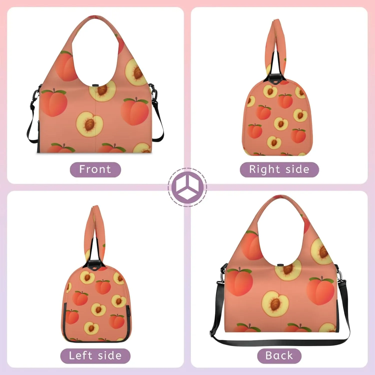 Yoga Tote Bag for Women Fruit Peach Beach Bag with Shoe Storage & Yoga Mat Strap Waterproof Weekender Duffle Bag for Travel Fitness Weekend Trips