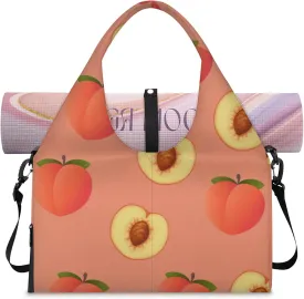 Yoga Tote Bag for Women Fruit Peach Beach Bag with Shoe Storage & Yoga Mat Strap Waterproof Weekender Duffle Bag for Travel Fitness Weekend Trips