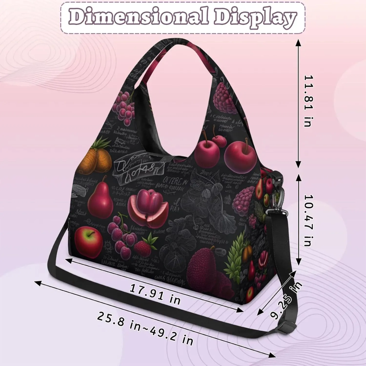 Yoga Tote Bag for Women Fruits Theme Beach Bag with Shoe Storage & Yoga Mat Strap Waterproof Weekender Duffle Bag for Travel Fitness Weekend Trips