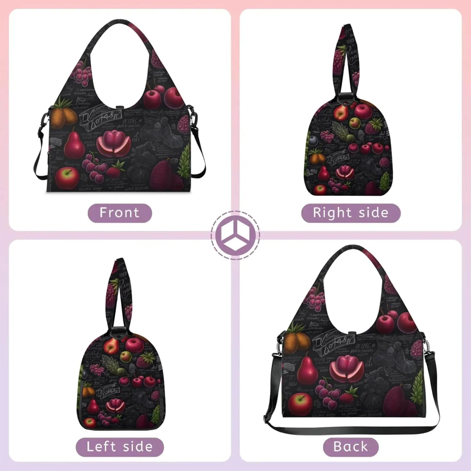Yoga Tote Bag for Women Fruits Theme Beach Bag with Shoe Storage & Yoga Mat Strap Waterproof Weekender Duffle Bag for Travel Fitness Weekend Trips