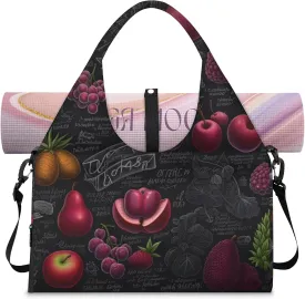 Yoga Tote Bag for Women Fruits Theme Beach Bag with Shoe Storage & Yoga Mat Strap Waterproof Weekender Duffle Bag for Travel Fitness Weekend Trips